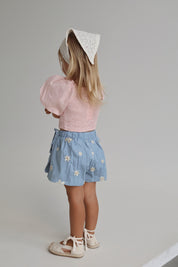 Bubblegum  Linen Puff Sleeve Crop