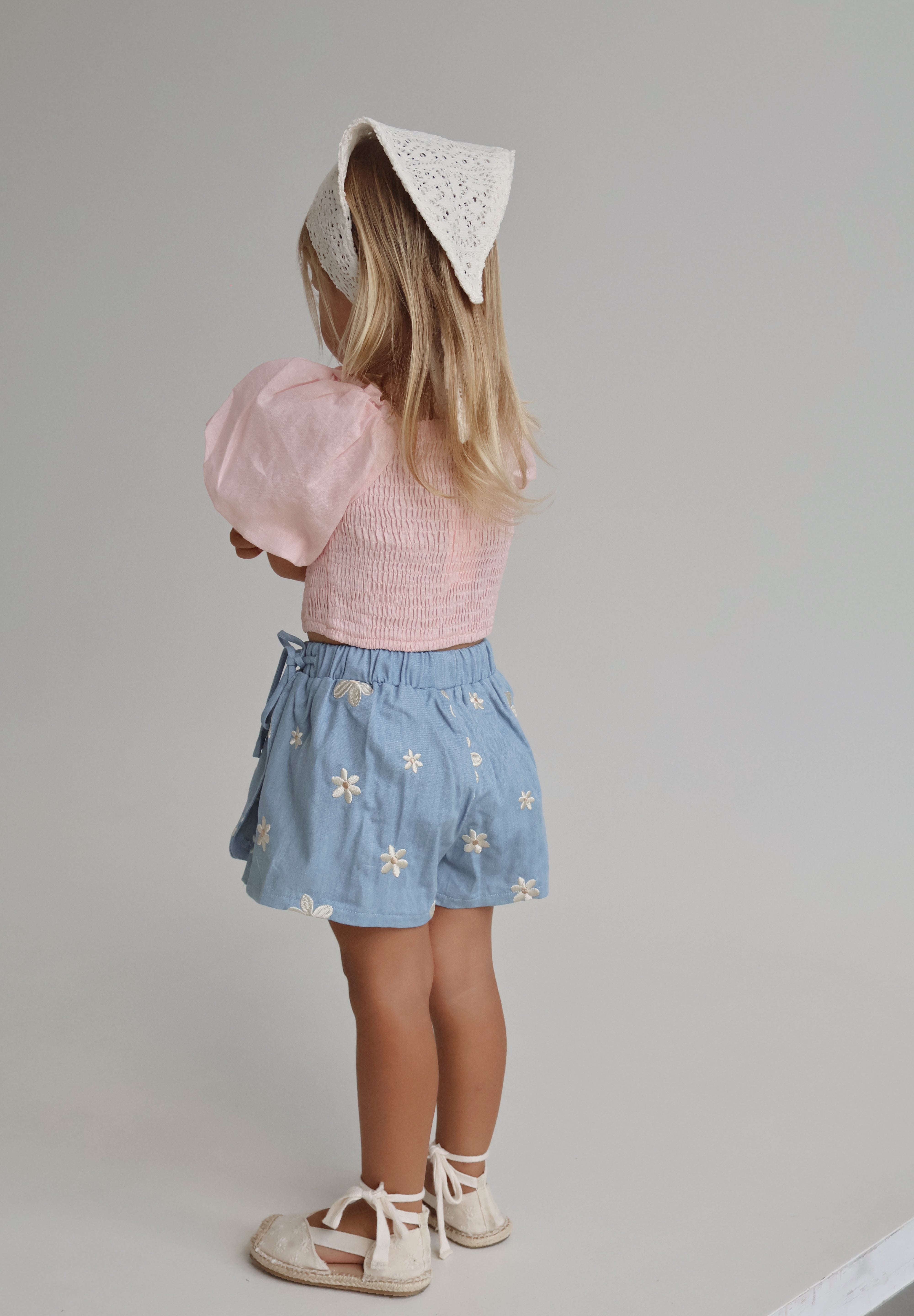 Bubblegum  Linen Puff Sleeve Crop