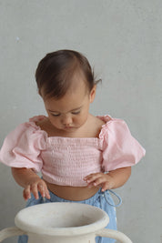 Bubblegum  Linen Puff Sleeve Crop