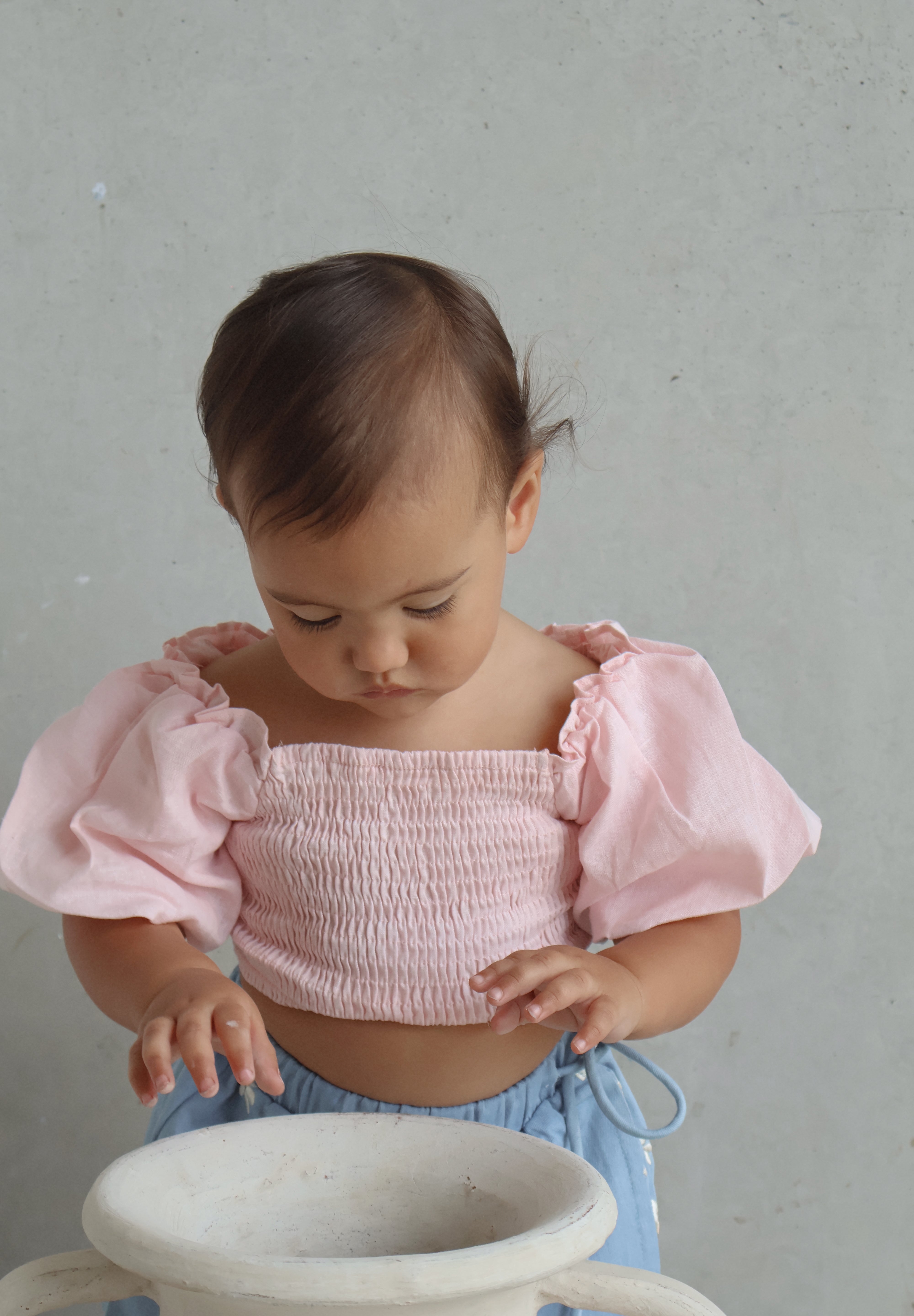 Bubblegum  Linen Puff Sleeve Crop