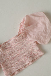 Bubblegum  Linen Puff Sleeve Crop