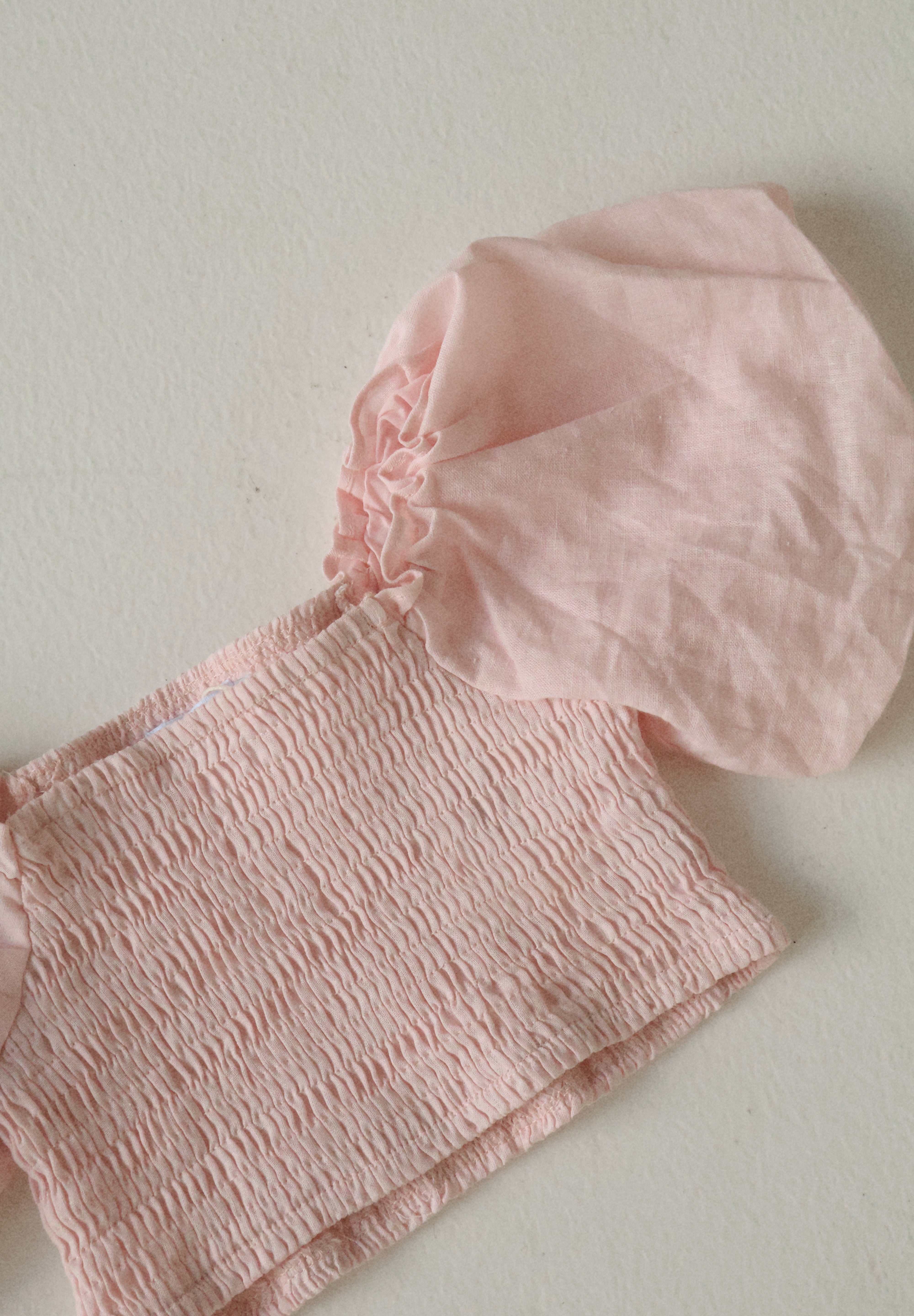 Bubblegum  Linen Puff Sleeve Crop