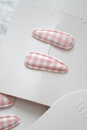 Pink Gingham Clip Set