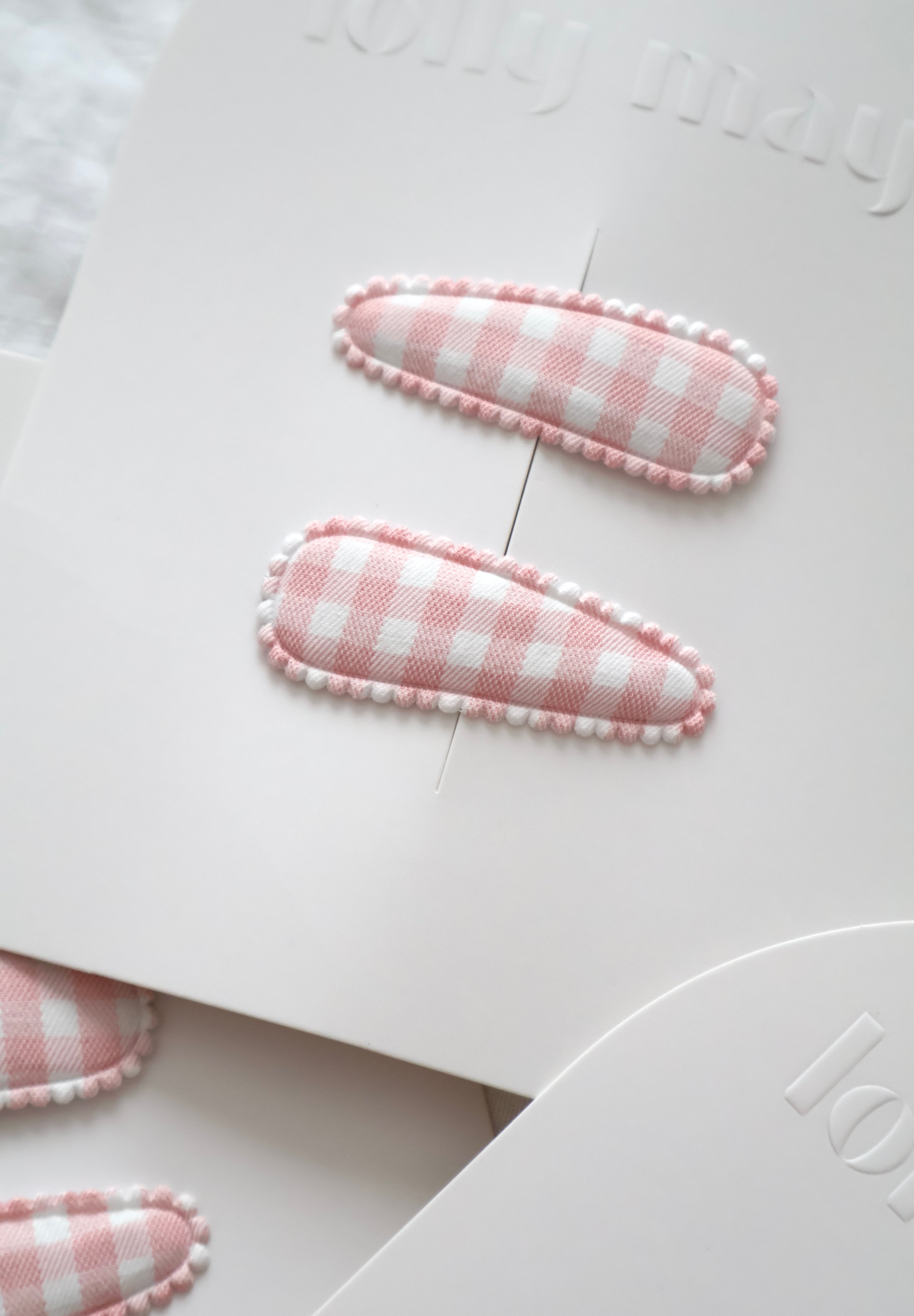 Pink Gingham Clip Set